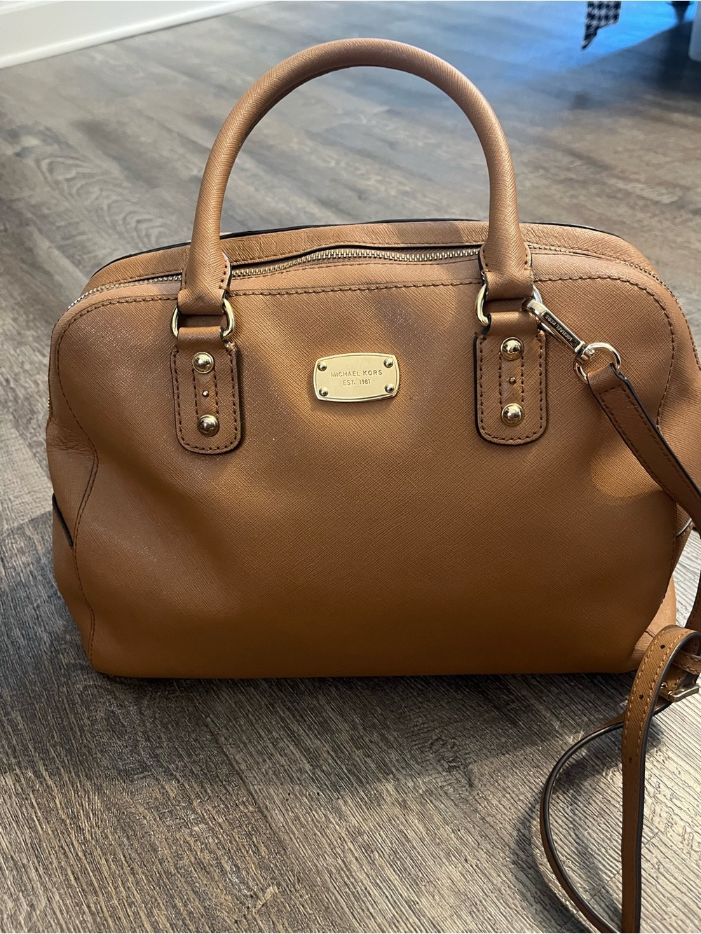 Michael Kors Camel Leather Dome Satchel with Gold Hardware Purse